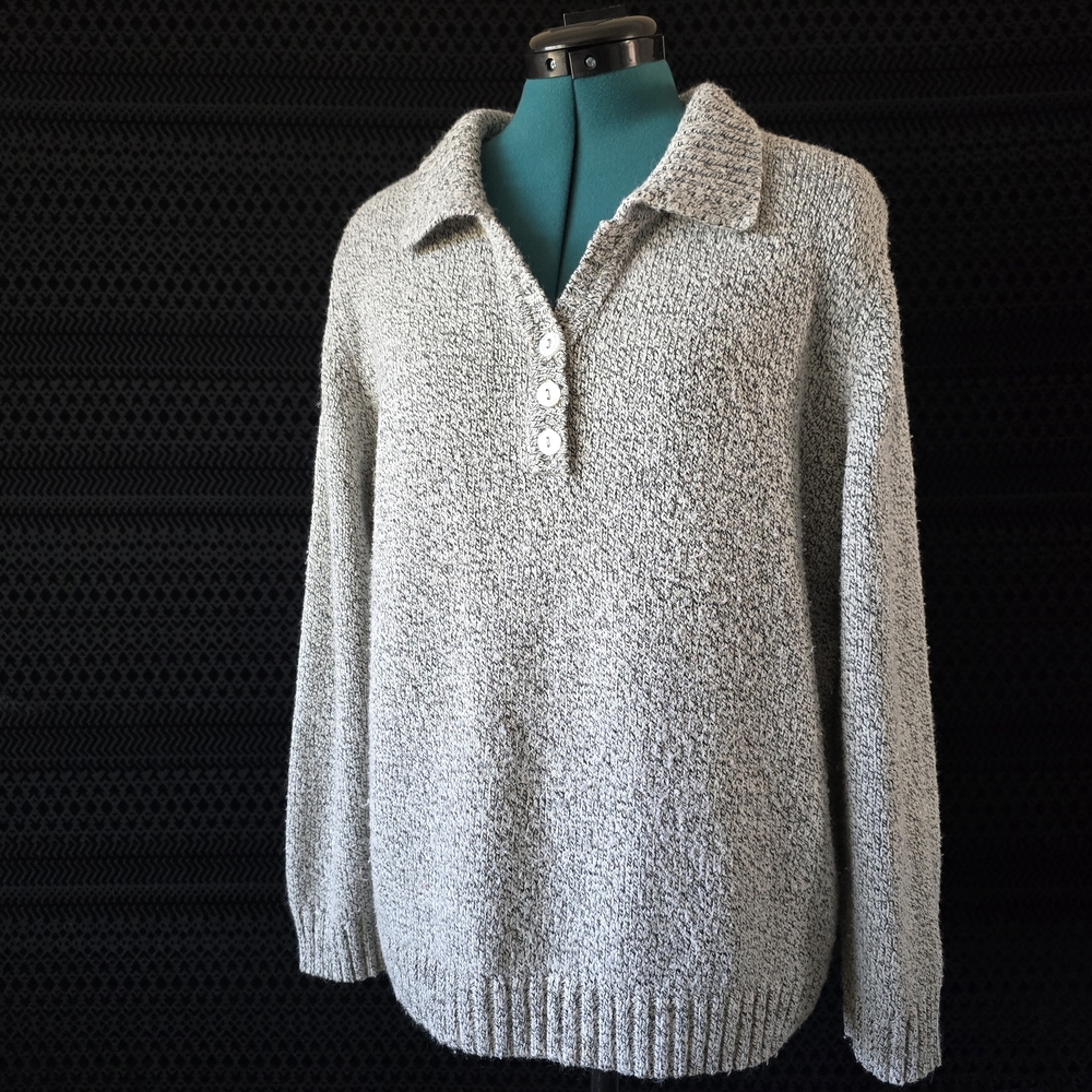 Karen Scott Gray V-Neck Sweater Textured Knit